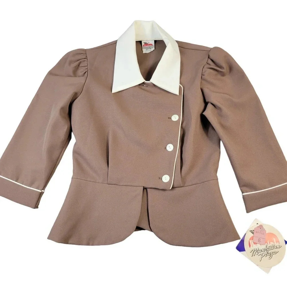 Vintage 50s Cropped Jacket Womens Size 8P Puffed Shoulder Costume Prop Brown NOS